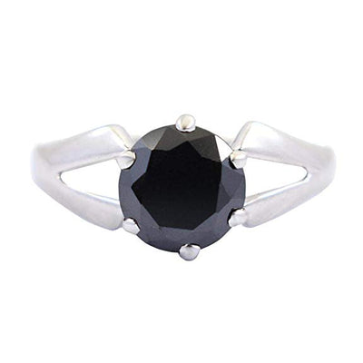 1.45 Cts Round Shape Black Diamond Solitaire Ring in Sterling Silver - ZeeDiamonds