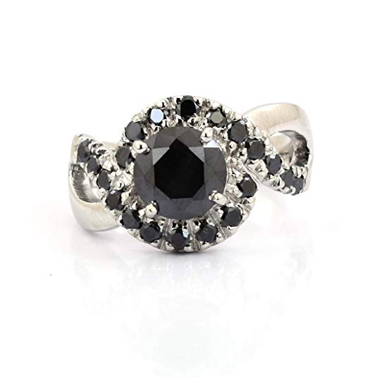 1.75 Ct Round Cut Black Diamond & Black Diamond Accents Designer Ring - ZeeDiamonds