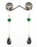 10 Ct 100% Certified Black Diamond Dangler Earrings with Emerald Beads - ZeeDiamonds