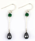 10 Ct 100% Certified Black Diamond Dangler Earrings with Emerald Beads - ZeeDiamonds