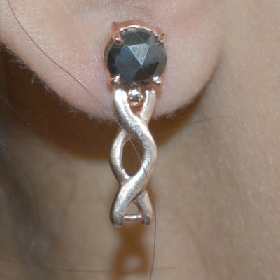 1.70 Ct, Rose-Cut Black Diamond Studs In Dangler Style, Latest Design - ZeeDiamonds