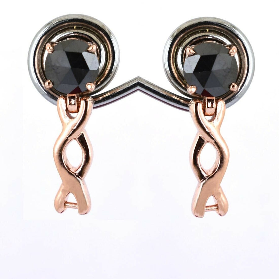 1.70 Ct, Rose-Cut Black Diamond Studs In Dangler Style, Latest Design - ZeeDiamonds