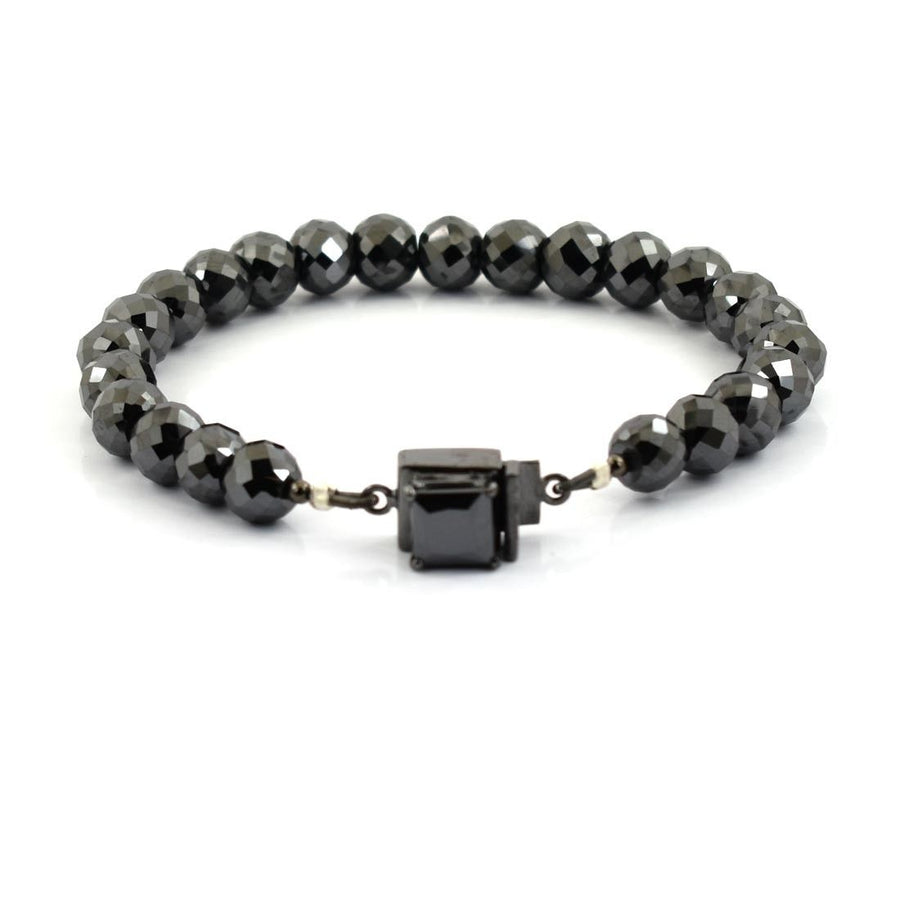 8 mm Black Diamond Beads With Princess Cut (Beads) Designer Bracelet - ZeeDiamonds