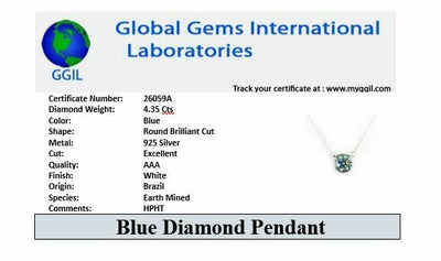 4.35 Ct, Certified Blue Diamond Beautiful Pendant With White Gold Finish, Great Shine & Luster ! WATCH VIDEO - ZeeDiamonds