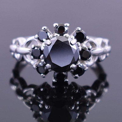 1.40 Ct Round Shape Black Diamond & Black Diamond Accents Beautiful Ring - ZeeDiamonds