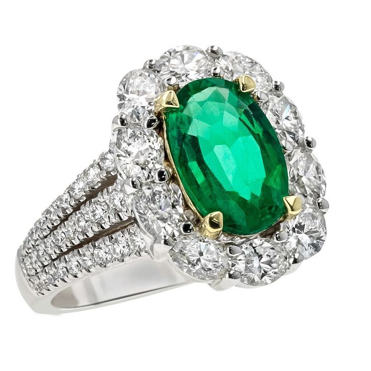 Natural Emerald Gemstone Ring With White Diamond Accents - ZeeDiamonds