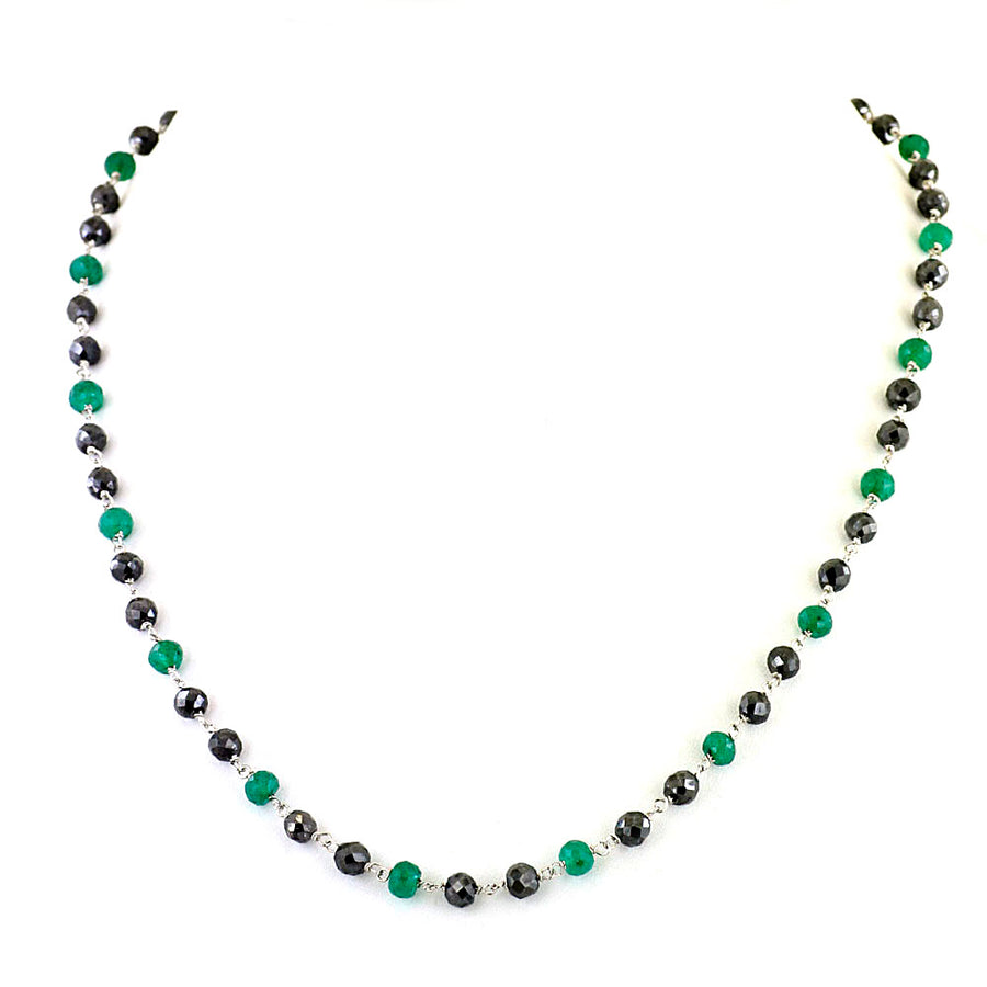 4-5 mm Black Diamond and Emerald Beads Chain Necklace - ZeeDiamonds
