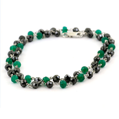 4-5 mm Black Diamond and Emerald Beads Chain Necklace - ZeeDiamonds