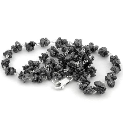 Single Row 5 mm - 6 mm Rough Black Diamond Wire Necklace - ZeeDiamonds