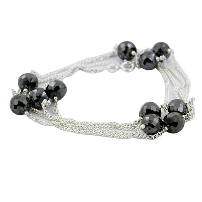 Single Row Black Diamond Chain Necklace in Sterling Silver - ZeeDiamonds