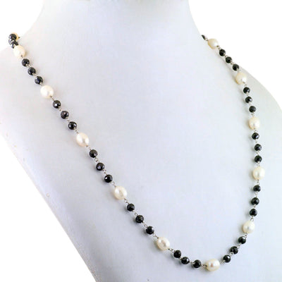 Single Row Black Diamond Chain Necklace in Sterling Silver - ZeeDiamonds