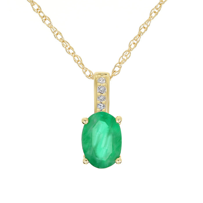 Emerald Pendant in 14kt Gold With White Diamond Accents - ZeeDiamonds