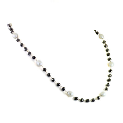 5mm Black Diamond Necklace With Oval Pearls & Matching Dangler Earrings - ZeeDiamonds