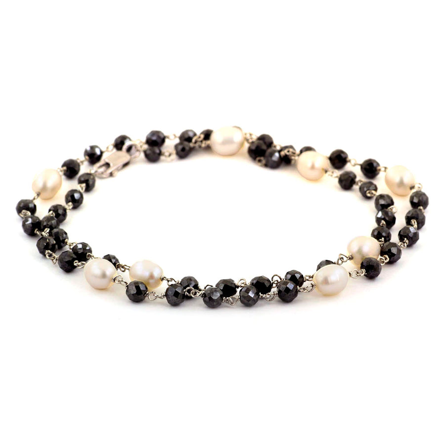 5mm Black Diamond Necklace With Oval Pearls & Matching Dangler Earrings - ZeeDiamonds