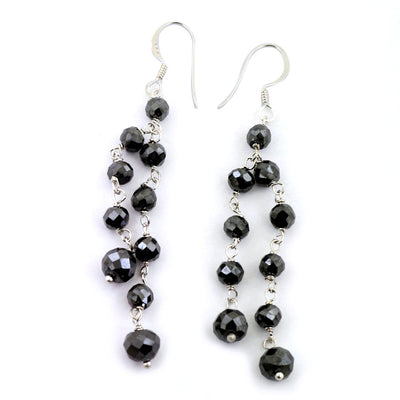 5mm Black Diamond Necklace With Oval Pearls & Matching Dangler Earrings - ZeeDiamonds