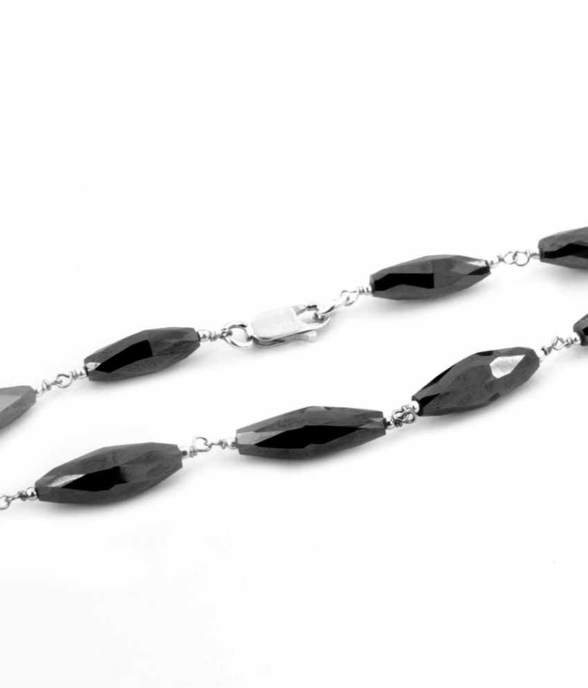 Pipe Shape Fancy Black Diamond Beads Necklace With 925 Silver Findings - ZeeDiamonds