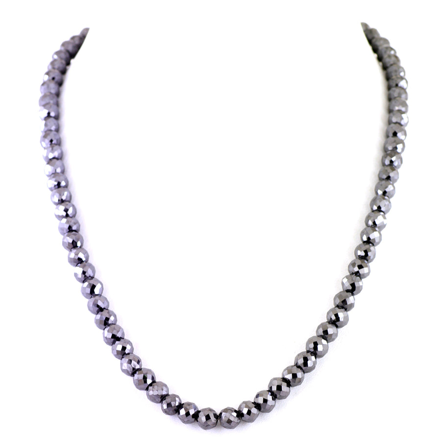 7 mm Black Diamond Beads Necklace, Free Diamond Studs - ZeeDiamonds