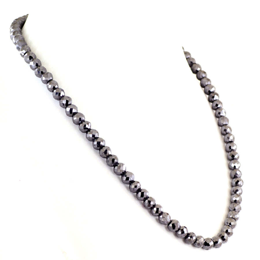 Certified 6 mm Round Black Diamond Beaded Necklace - Great Shine & Luster!  16 to 28 options.