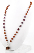 Natural Ruby Gemstone 54 Beads with Rudraksha Guru Bead Necklace - ZeeDiamonds