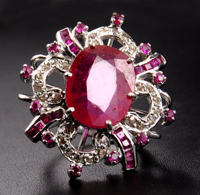 Ruby Gemstone Cocktail Ring in Sterling Silver With Rose Cut Diamonds - ZeeDiamonds