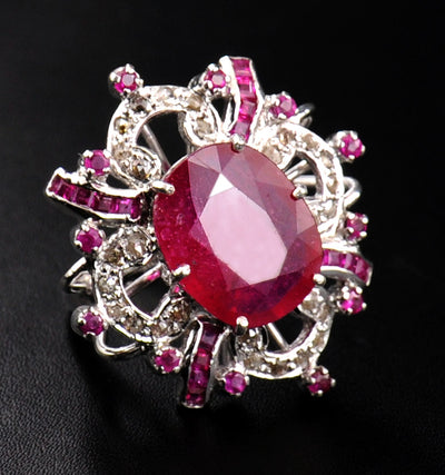 Ruby Gemstone Cocktail Ring in Sterling Silver With Rose Cut Diamonds - ZeeDiamonds
