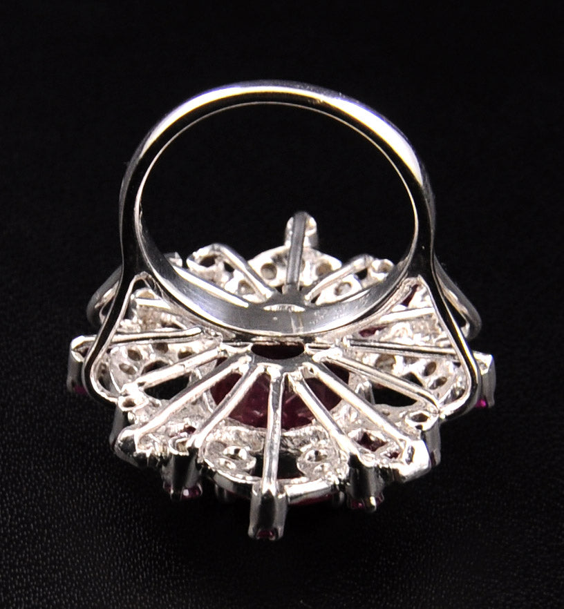 Ruby Gemstone Cocktail Ring in Sterling Silver With Rose Cut Diamonds - ZeeDiamonds