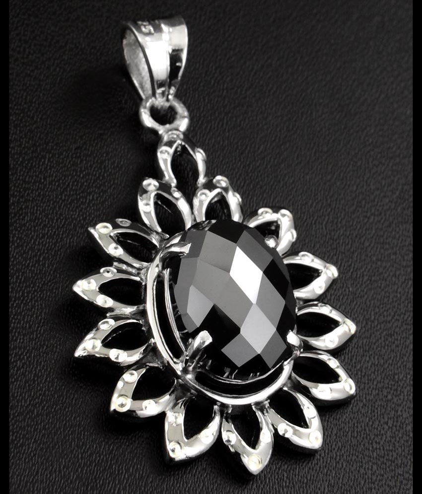 Certified Oval Checker Cut Black Diamond Pendant In Sterling Silver- Free Chain - ZeeDiamonds