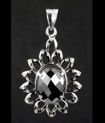 Certified Oval Checker Cut Black Diamond Pendant In Sterling Silver- Free Chain - ZeeDiamonds