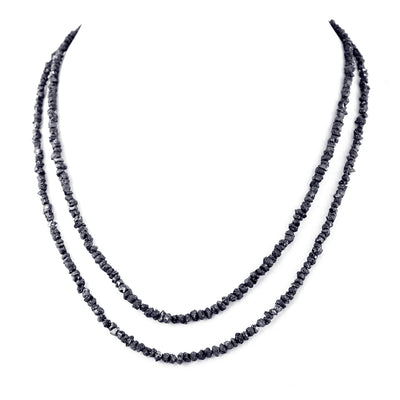 3- 4 mm Two Row Rough Black Diamond Beads Necklace - ZeeDiamonds