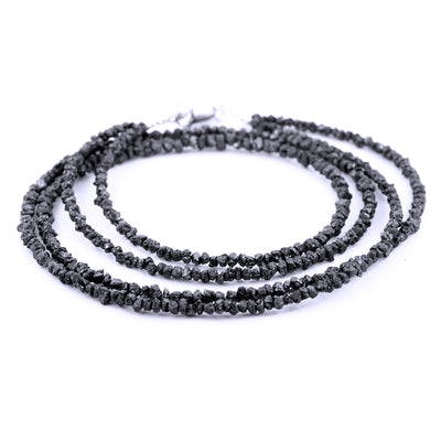 3- 4 mm Two Row Rough Black Diamond Beads Necklace - ZeeDiamonds