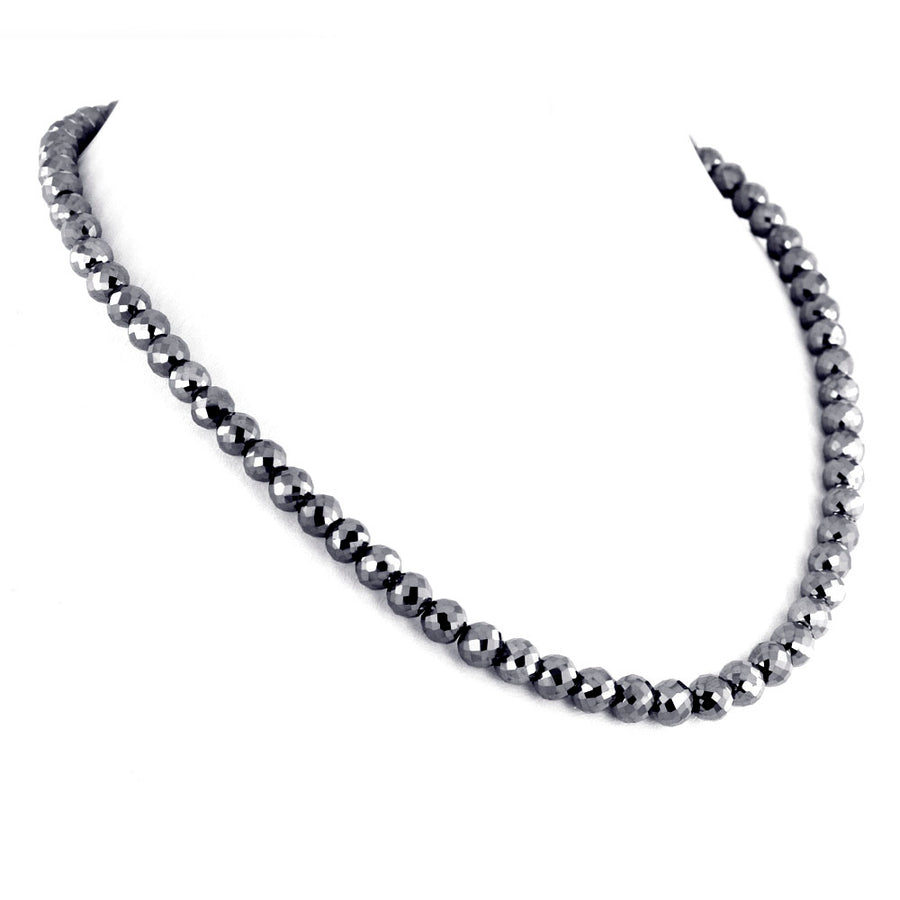 Certified 6 mm Round Black Diamond Beaded Necklace - Great Shine & Luster!  16 to 28 options.