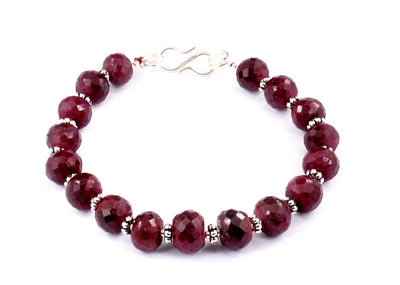7-8 mm African Ruby Gemstone Faceted Beads Bracelet - ZeeDiamonds