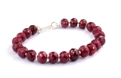 7-8 mm African Ruby Gemstone Faceted Beads Bracelet - ZeeDiamonds