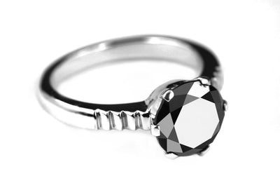2 Ct AAA Certified Round Brilliant Cut Black Diamond Solitaire Ring, Great Shine - ZeeDiamonds