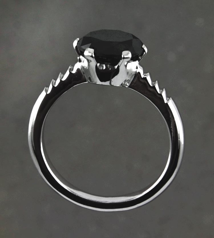 2 Ct AAA Certified Round Brilliant Cut Black Diamond Solitaire Ring, Great Shine - ZeeDiamonds