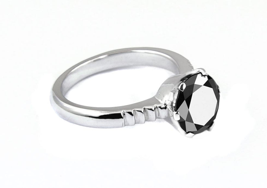 2 Ct AAA Certified Round Brilliant Cut Black Diamond Solitaire Ring, Great Shine - ZeeDiamonds