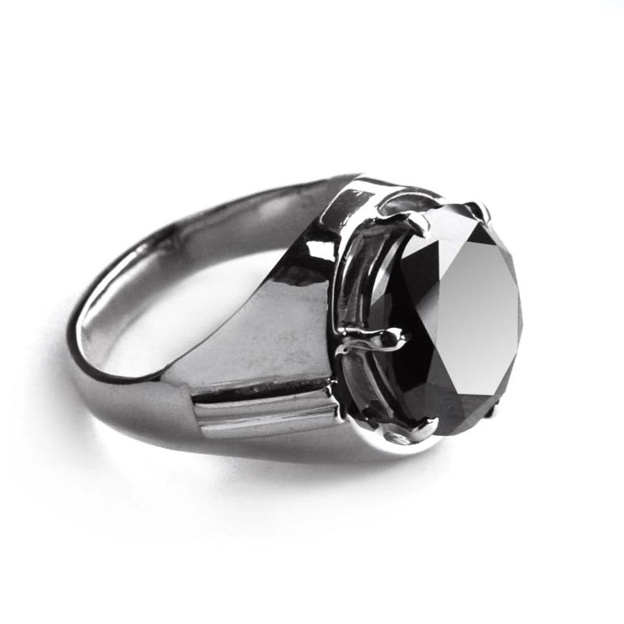 5.5 Ct Round Black Diamond Solitaire Men's Ring in 925 Silver - ZeeDiamonds