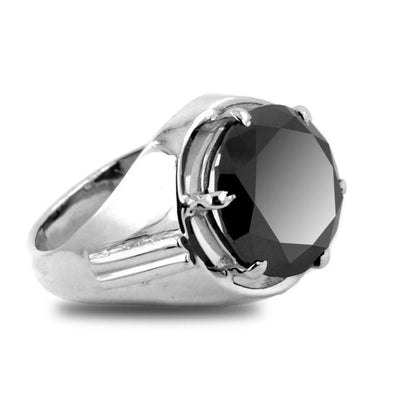 5.5 Ct Round Black Diamond Solitaire Men's Ring in 925 Silver - ZeeDiamonds