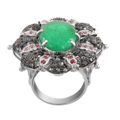 Victorian Style Emerald Ring With Rose Cut Diamonds - ZeeDiamonds