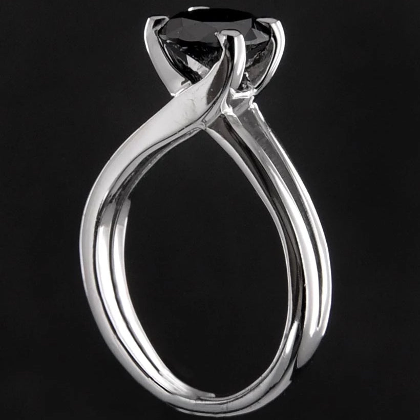 2 Ct Certified Round Brilliant Cut Black Diamond Solitaire Ring, Stylish Design - ZeeDiamonds