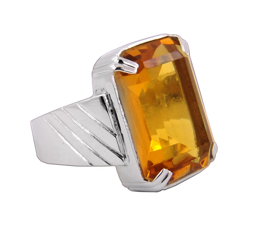 Certified Yellow Citrine Gemstone Men's Ring in Sterling Silver - ZeeDiamonds