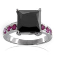 4-5 Ct Black Diamond Solitaire Ring with Ruby Gemstone Accents - ZeeDiamonds