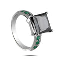 4 Ct Black Diamond Ring with Emerald Accents in 925 Silver - ZeeDiamonds