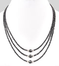 Three Row 3 mm Black Diamond Necklace With 10 mm Bead - ZeeDiamonds