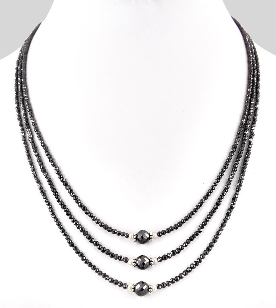 Certified 6 mm Round Black Diamond Beaded Necklace - Great Shine & Luster!  16 to 28 options.