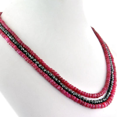 Designer Three Row Black Diamond And Ruby Necklace With Ruby Clasp - ZeeDiamonds