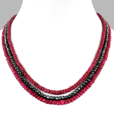 Designer Three Row Black Diamond And Ruby Necklace With Ruby Clasp - ZeeDiamonds