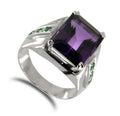 Certified Amethyst Gemstone Men's Ring With Emerald Accents - ZeeDiamonds