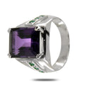 Certified Amethyst Gemstone Men's Ring With Emerald Accents - ZeeDiamonds