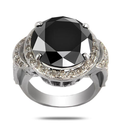 4 Ct Black Diamond Designer Ring With Diamond Accents, Beautiful Shine & Luster - ZeeDiamonds